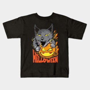 halloween wolf pumpkin illustration Kids T-Shirt